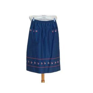 So Cute Vintage Skirt Sz M Navy Blue w Embroidered Anchors
